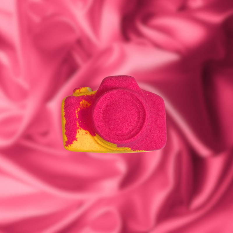 Camera Bath Bomb - pink, yellow and white