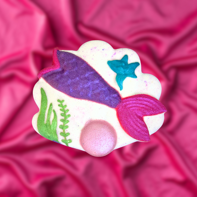 Large Mermaid Scene Bath Bomb - pink, purple and white