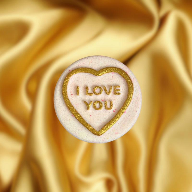 I Love You Bath Bomb - pink, yellow and White