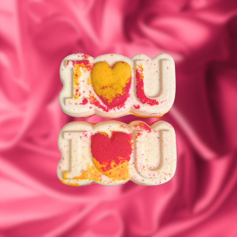 I Heart You / I Love You / I Heart U / I Love U Bath Bomb - Pink, Yellow, and White