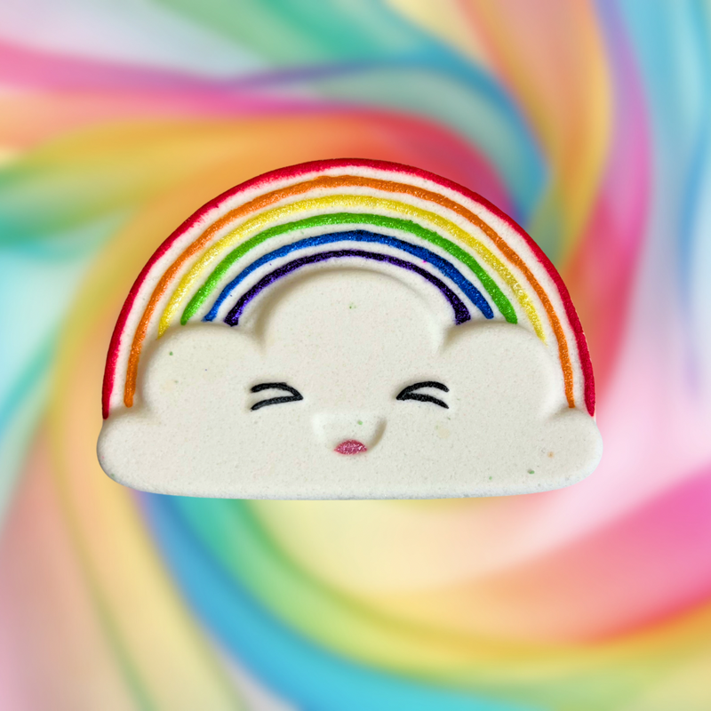 Kawaii Rainbow and Clouds Bath Bomb - Green and White
