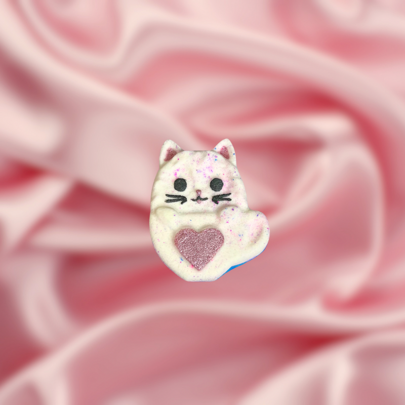Cat in Cup Mini Bath Bomb - Pink, Blue and White