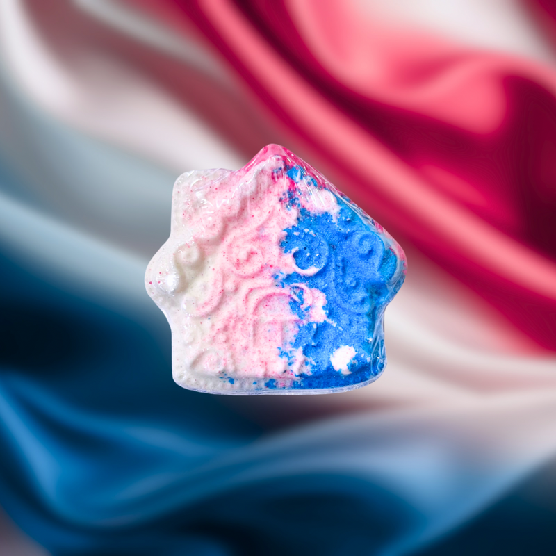 Gingerbread House Bath Bomb - Pink, White and Blue