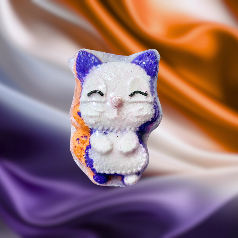 Cute Cat Bath Bomb - Orange and Purple