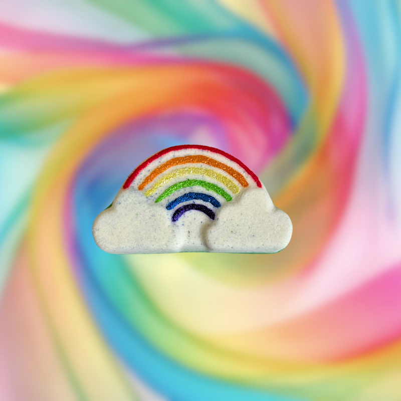 Rainbow with Clouds Mini Bath Bomb - Green and White