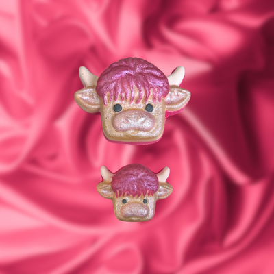 Highland Cow / Strawberry Milkshake Cow Mini Bath Bomb - Pink, Yellow and White