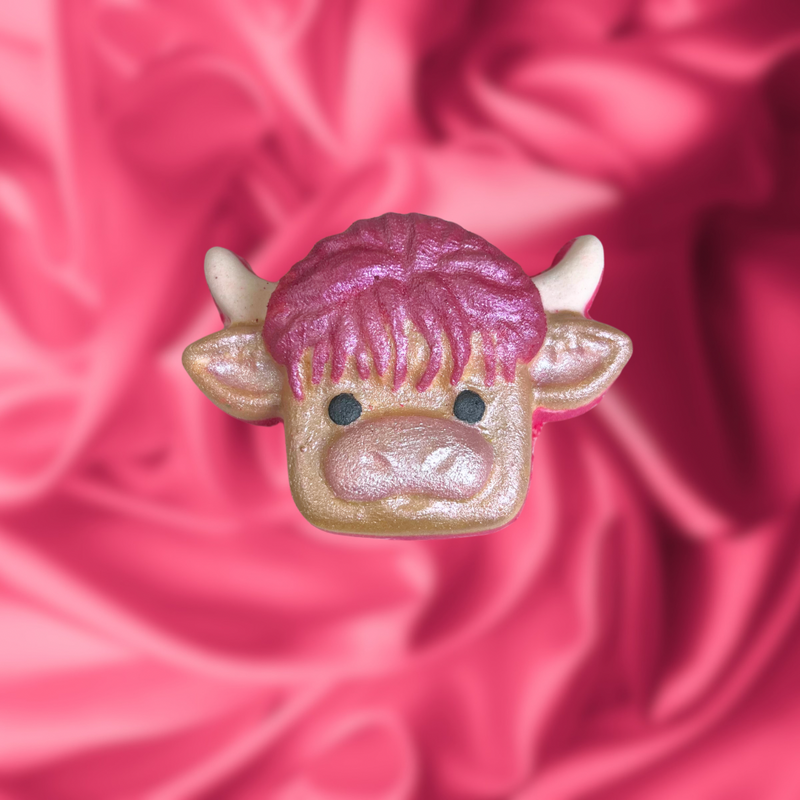 Highland Cow / Strawberry Milkshake Cow Bath Bomb - Pink, Yellow and White