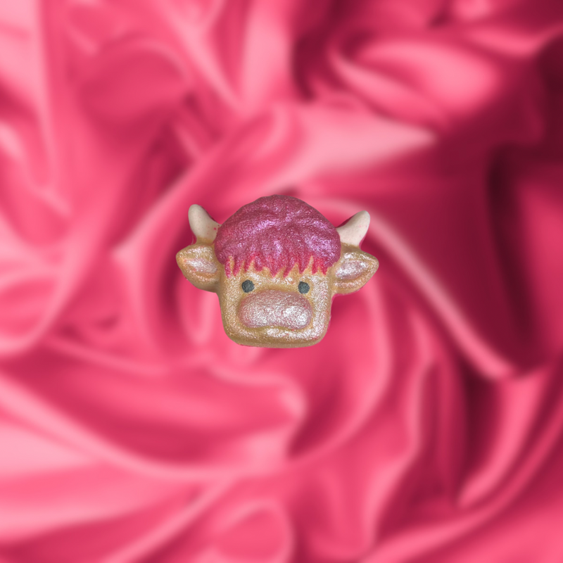 Highland Cow / Strawberry Milkshake Cow Mini Bath Bomb - Pink, Yellow and White