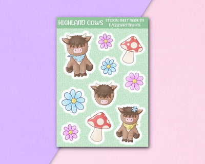 A6 Highland Cow Planner Sticker Sheet