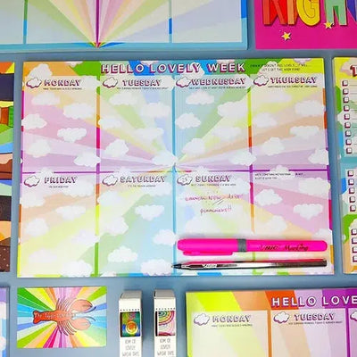 'Rainbow Clouds' Weekly Desk Notepad / Planner