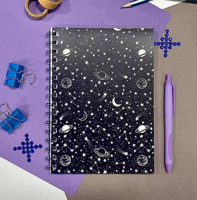 Black & White Planets A5 Notepad/Notebook Plain/ Lined Combo