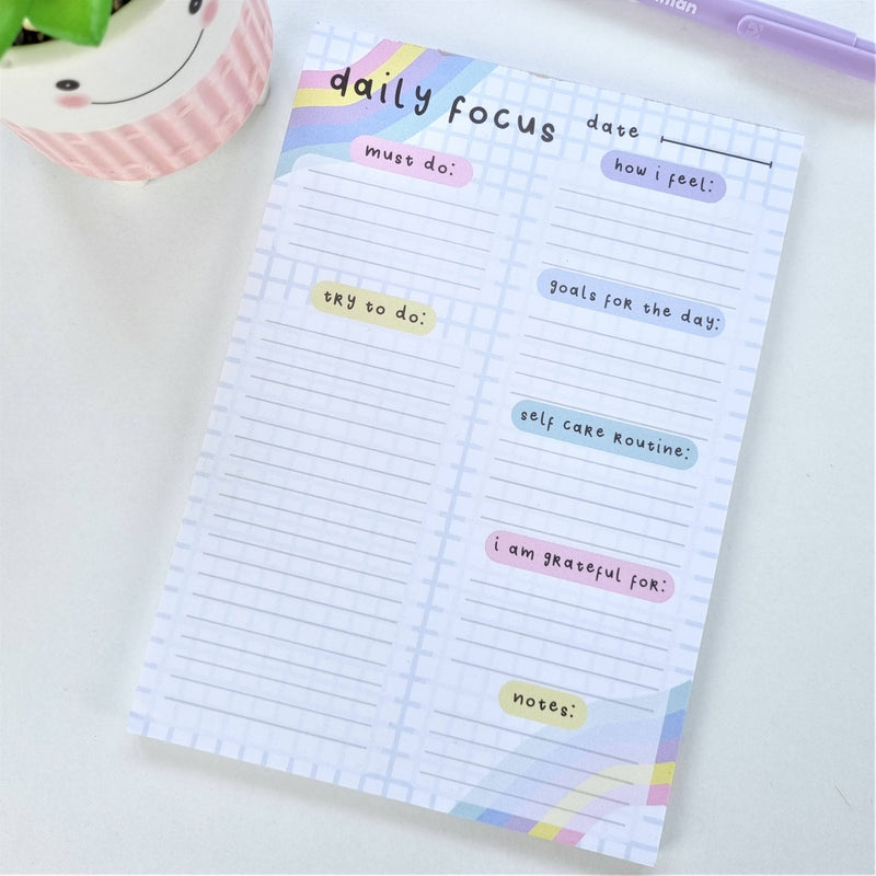 A5 Daily Focus Tear-off Notepad | Self Care Planner.