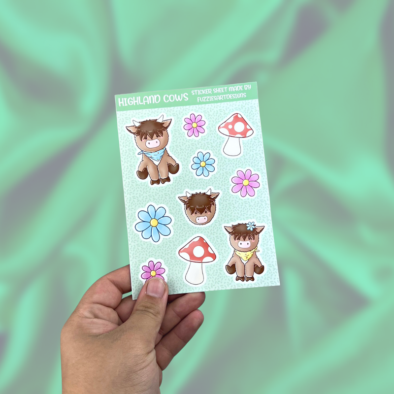 A6 Highland Cow Planner Sticker Sheet